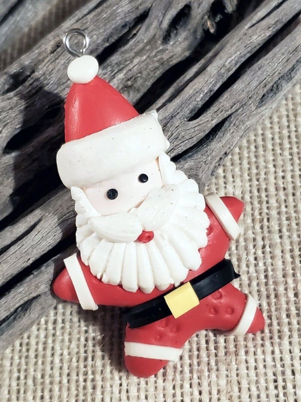 Handcrafted Fimo Clay Belted Santa Christmas Pendant Ornament